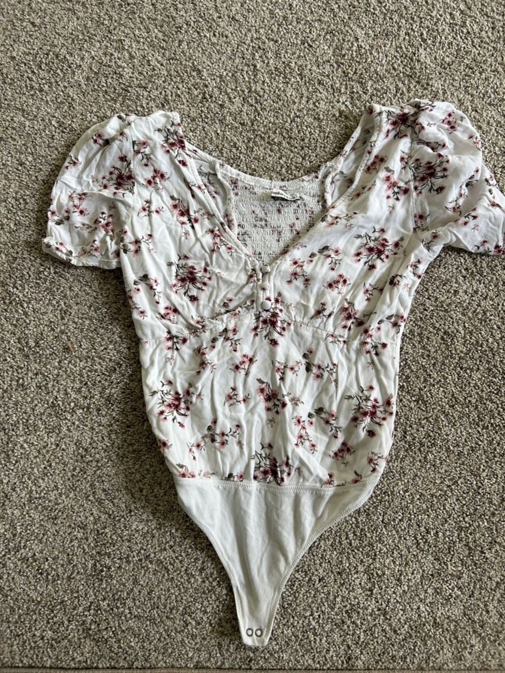 Abercrombie & Fitch White Bodysuit with Pink Floral Print